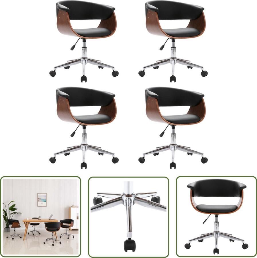 VidaXL The Living Store Eetkamerstoelen draaibaar 4 st kunstleer zwart Eetkamerstoelen Zwarte Stoelen Draaibare Stoelen Kunstleder Meubels Eetkamer Sets - Foto 2