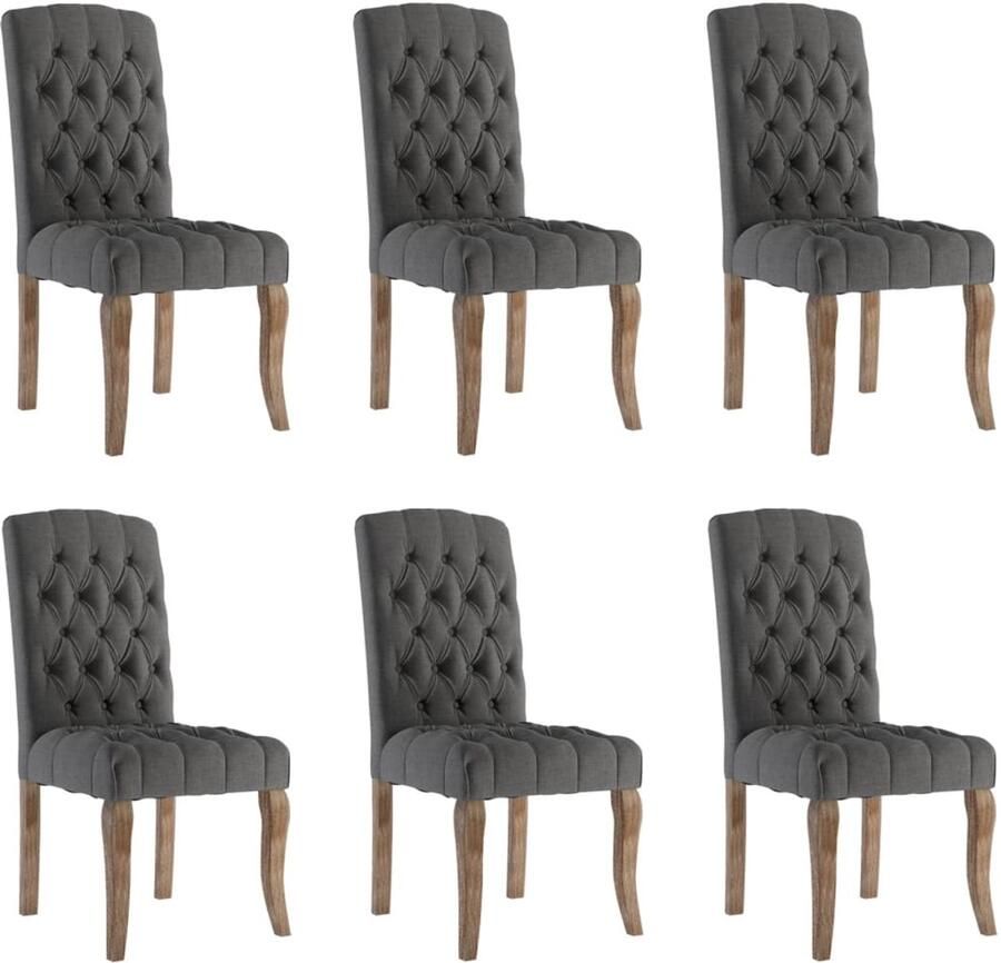 The Living Store Eetkamerstoelen Set van 6 50x58x103 cm Grijs Linnen-Look Stof Eetkamerstoelen Linnen Look Grijze Stoelen Houten Stoelen Comfortabele Stoelen - Foto 2