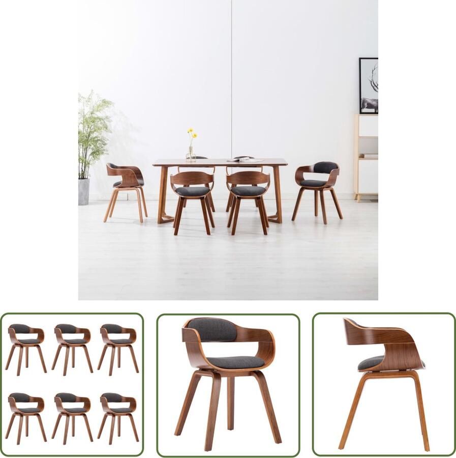 The Living Store Eetkamerstoelen Set van 6 Donkergrijs Gebogen Houten Frame 49x51x70cm Eetkamerstoelen Keukenstoelen Donkere Meubels Design Stoelen Comfortabele Stoelen - Foto 2