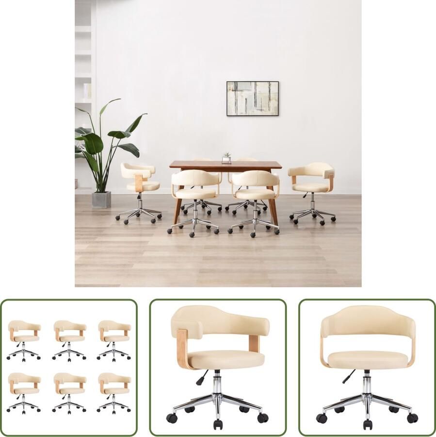 VidaXL The Living Store Eetkamerstoelen Set van 6 Draaibaar Zacht kunstleer 360Â° draaibaar Verstelbaar Crème 49.5x51.5x94.5-115.5cm - Foto 2