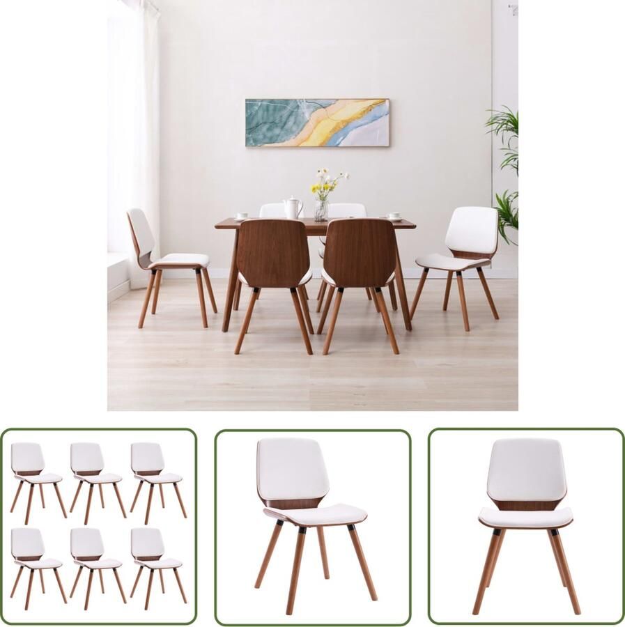 The Living Store Eetkamerstoelen Set van 6 Kunstleer Wit 48x62.5x85cm (BxDxH)