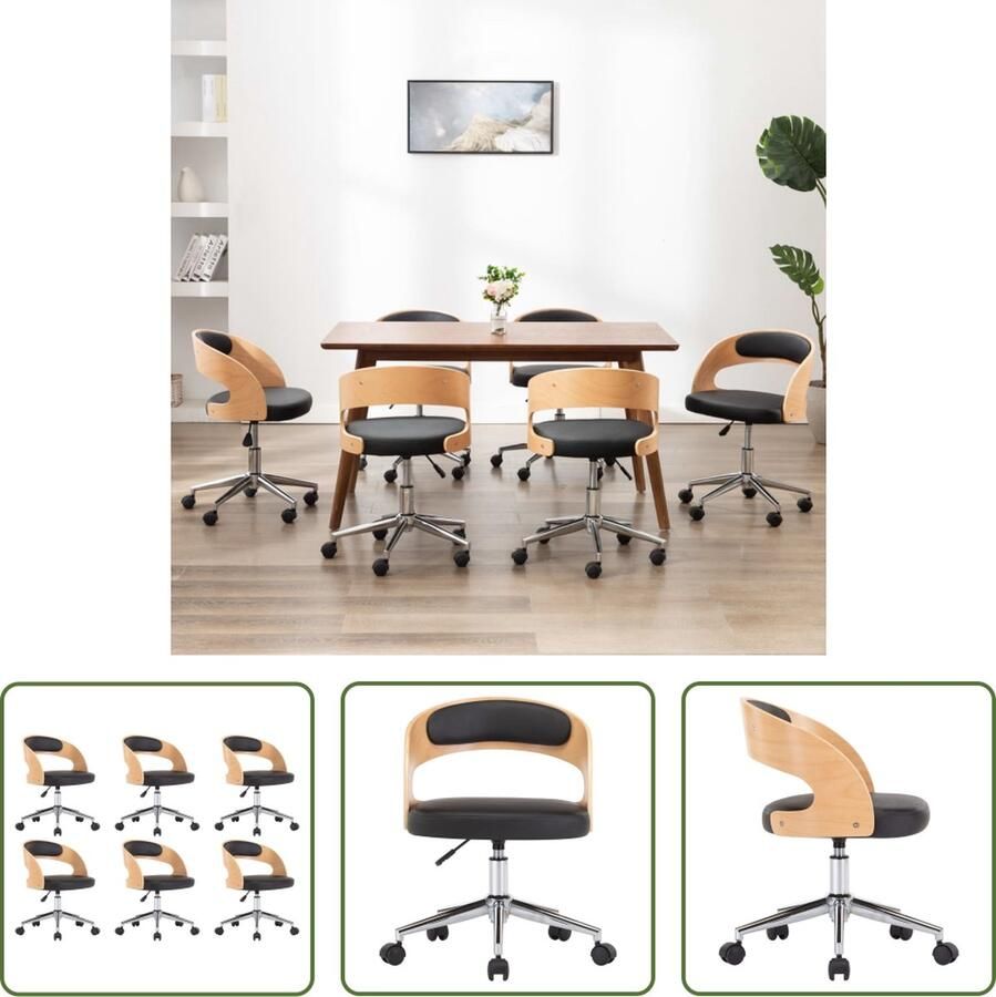 VidaXL The Living Store Eetkamerstoelen Set van 6 Kunstleer Zwart Ergonomisch design - Foto 2