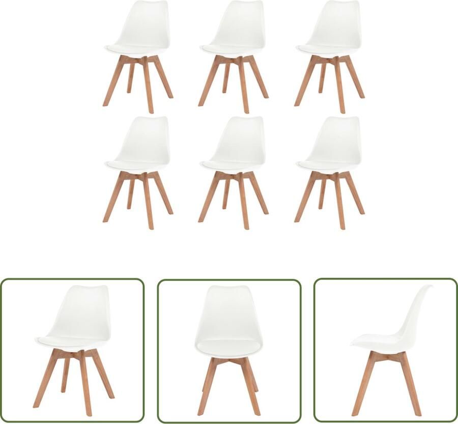 The Living Store Eetkamerstoelen Set van 6 Kunststof Beukenhout Wit 48x53x83cm - Foto 2
