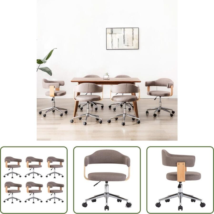 VidaXL The Living Store Eetkamerstoelen Set van 6 Taupe Zitting 47x42.5 cm Draaibaar en Verstelbaar - Foto 2