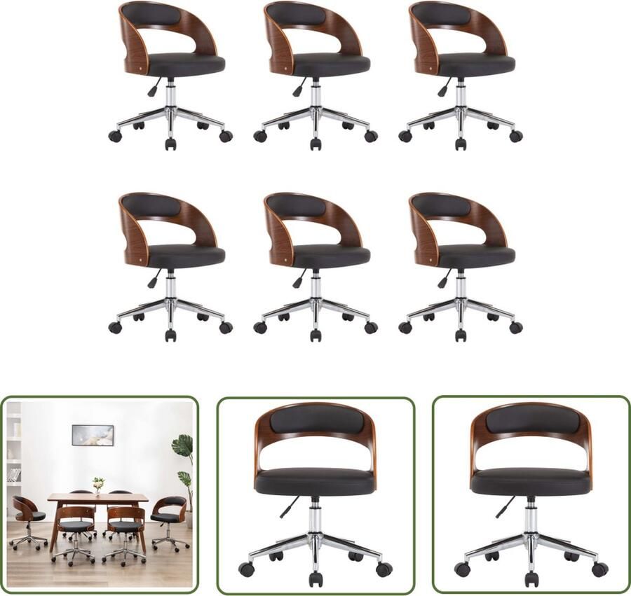 VidaXL The Living Store Eetkamerstoelen Set van 6 Zwart 48 x 53 x (66.5-74.5) cm Comfortabel Stijlvol Ergonomisch - Foto 2