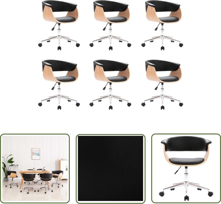 The Living Store Eetkamerstoelen Set van 6 Zwart 59.5 x 58 x (66 74) cm Draaibaar Eetkamerstoel Zwarte Stoel Draaistool Kunstleder Stoel Modern Meubilair - Foto 3