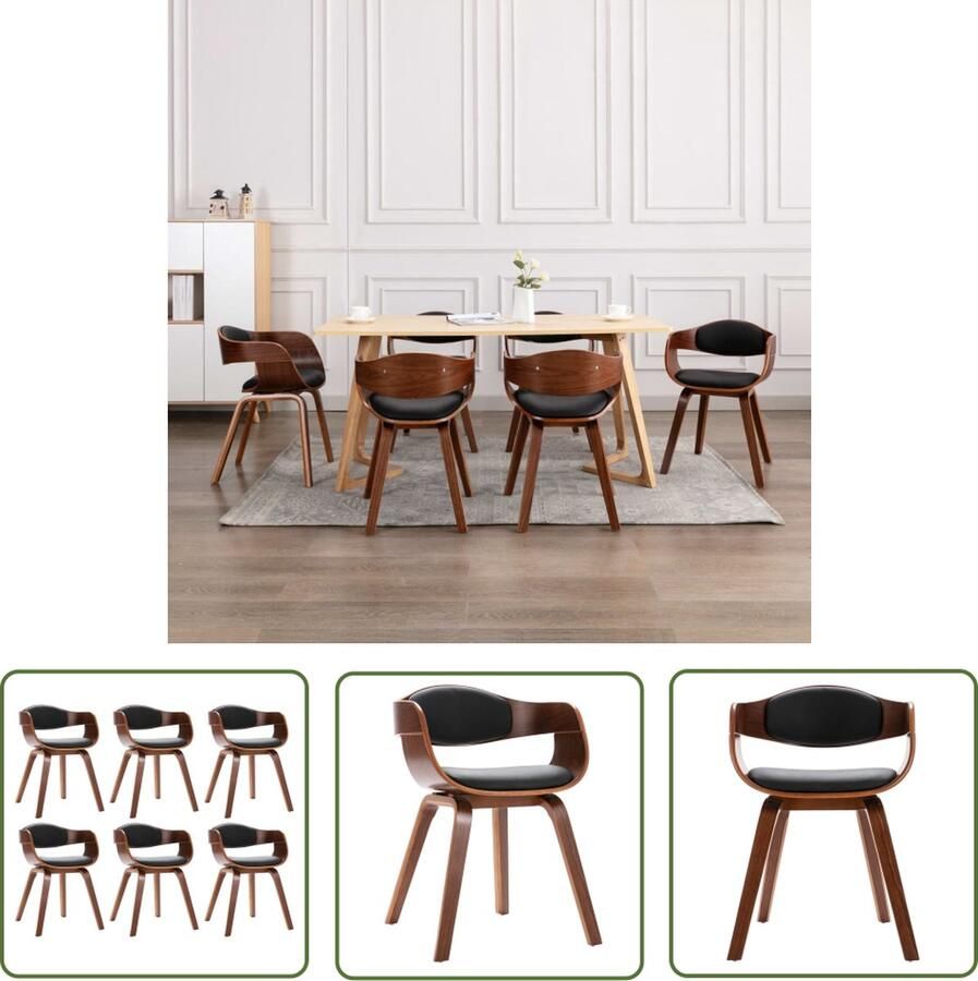 The Living Store Eetkamerstoelen Set van 6 Zwart Kunstleer Gebogen hout 49x51.5x71.5 cm Armleuning Montage vereist Eettafelstoelen Eetkamerstoelen Zwarte Stoelen Kunstleder Stoelen Gebogen Houten Stoelen - Foto 2