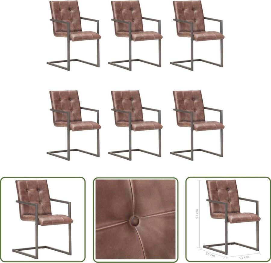 The Living Store Eetkamerstoelen Stoel 51 x 56 x 91 cm Retro design en echt leer - Foto 2