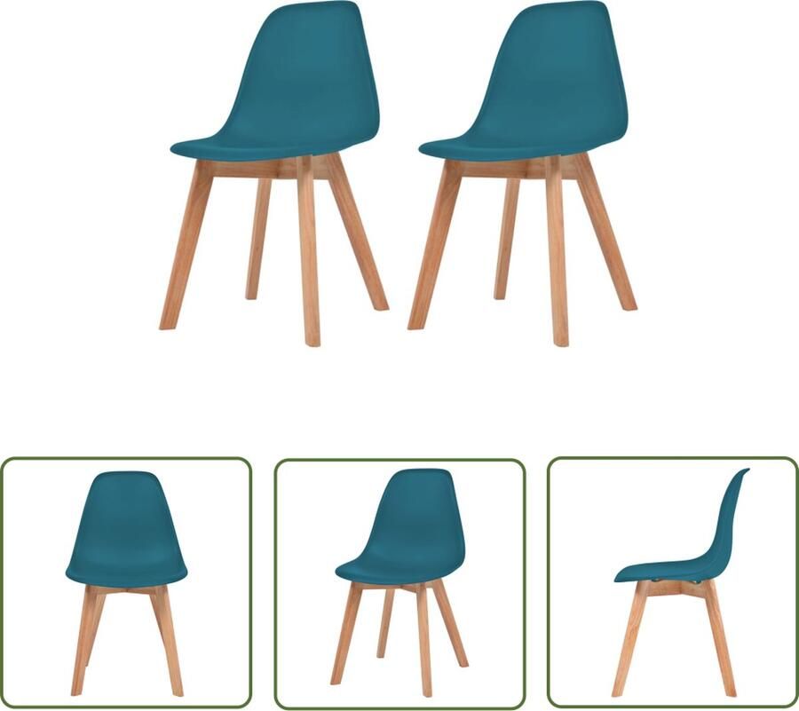 The Living Store Eetkamerstoelen Turquoise Kunststof zitting Rubberhouten poten 46.5x47.5x83cm Eetkamerstoelen Turkoois Meubels Plastic Stoelen Houten Poten Comfortabele Stoelen - Foto 4