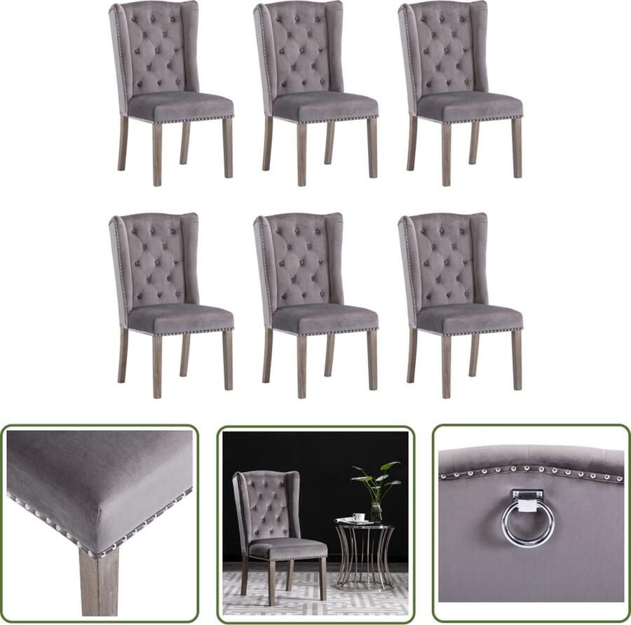 VidaXL Eetkamerstoelen 6 st fluweel grijs Eetkamerstoelen Velvet Stoel Klassieke Stoel Grijze Stoel Dining Chairs - Foto 2