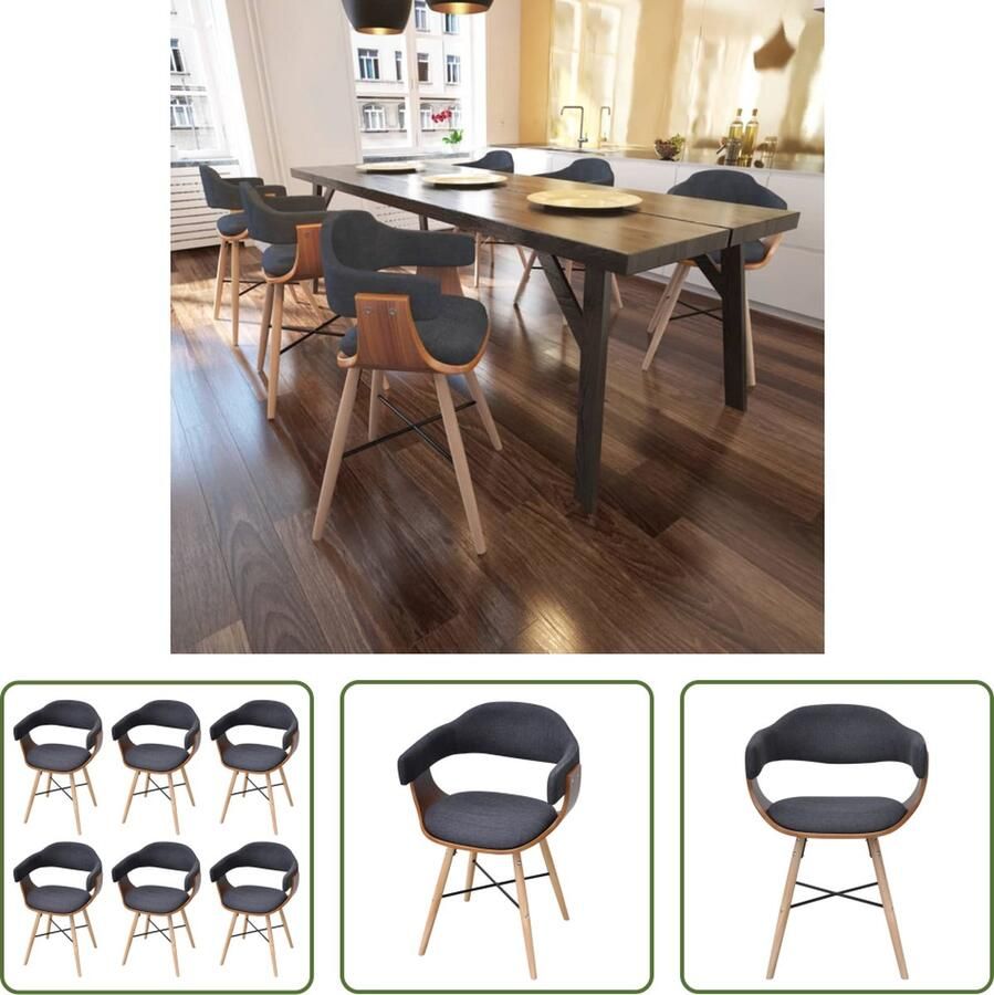 The Living Store Eetkamerstoelen Walnoothout 6 st 53 x 45 x 76 cm Donkergrijs Eetkamerstoelen Salontafels Meubilair Houten Stoelen Grijze Stoelen - Foto 2