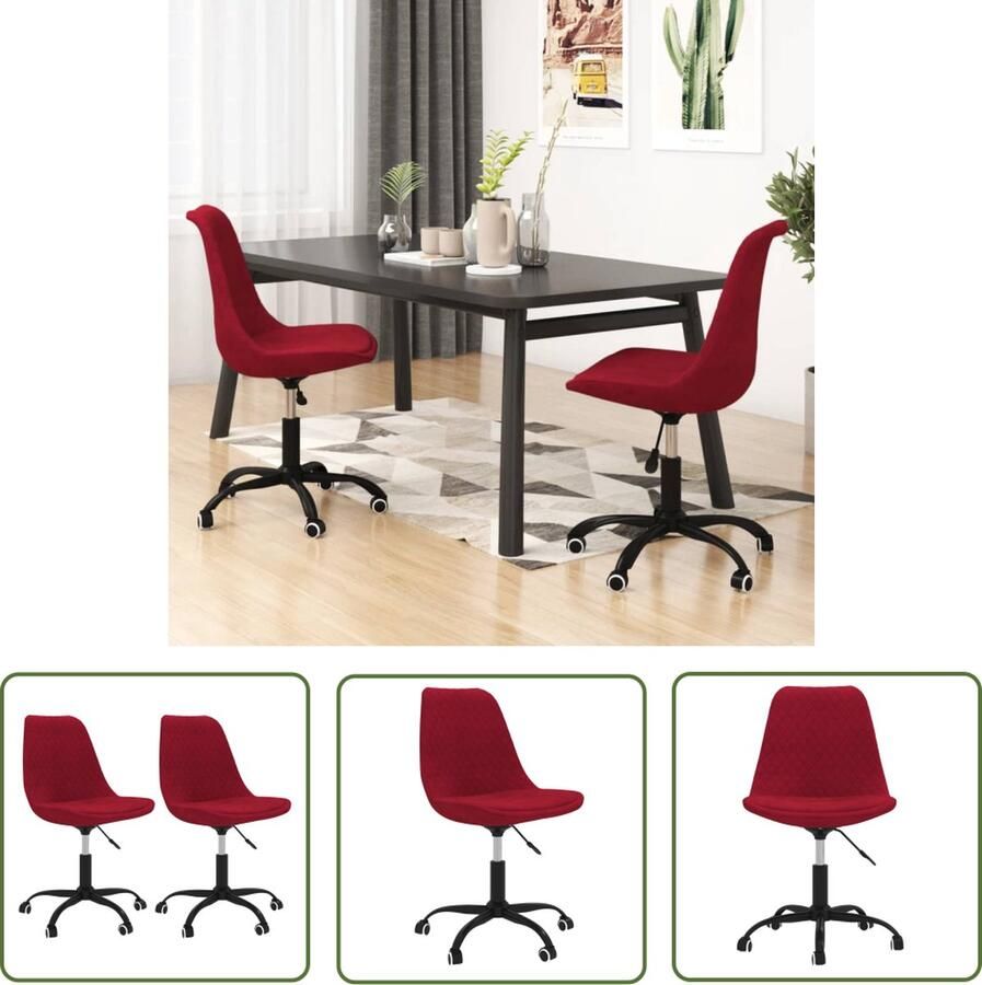 The Living Store Eetkamerstoelen Wijnrood 49x51.5x82-93cm Draaibaar Verrijdbaar - Foto 2