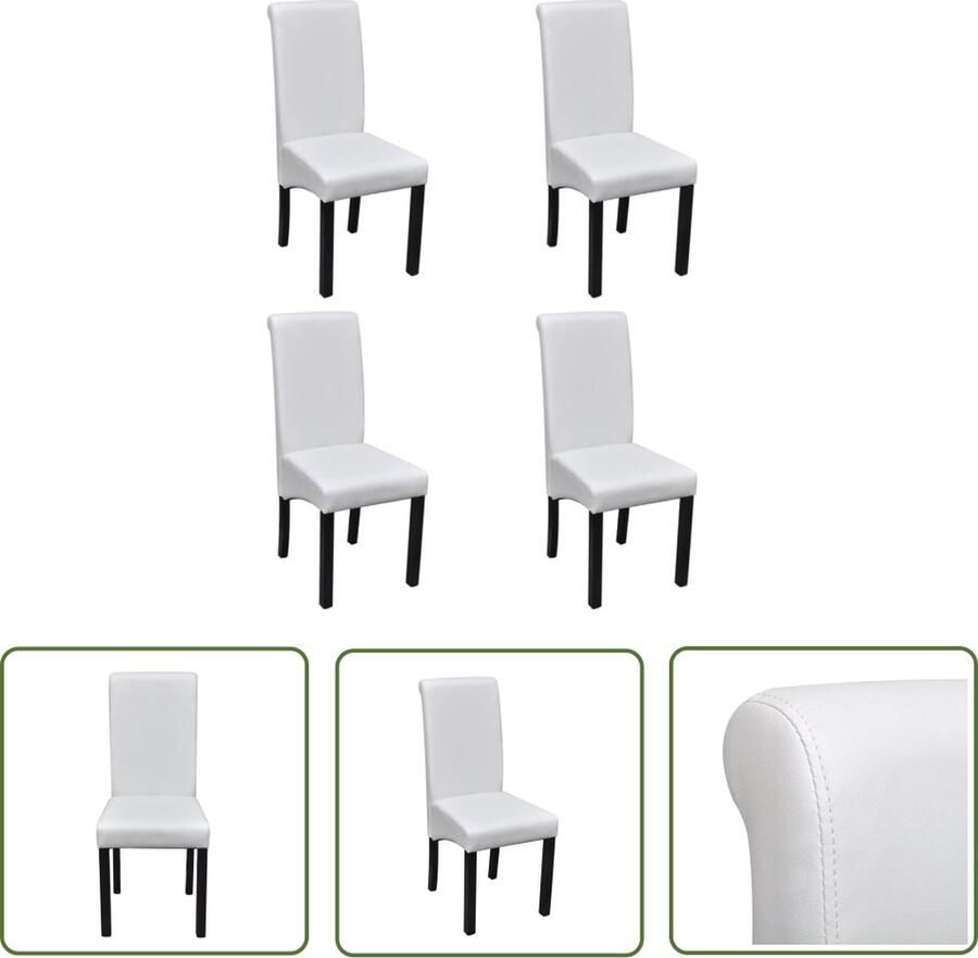 The Living Store Eetkamerstoelen Wit 42 x 54.5 x 96 cm Houten poten Kunstleren bekleding - Foto 2