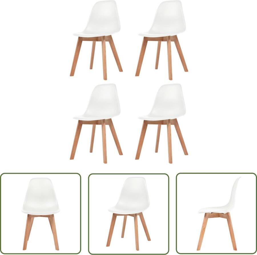 The Living Store Eetkamerstoelen Set van 6 Wit Kunststof zitting Rubberhouten poten 46.5 x 47.5 x 83 cm (B x D x H) Eetkamerstoelen Salontafels Meubilair Woonkamerinrichting Dining Chairs - Foto 2