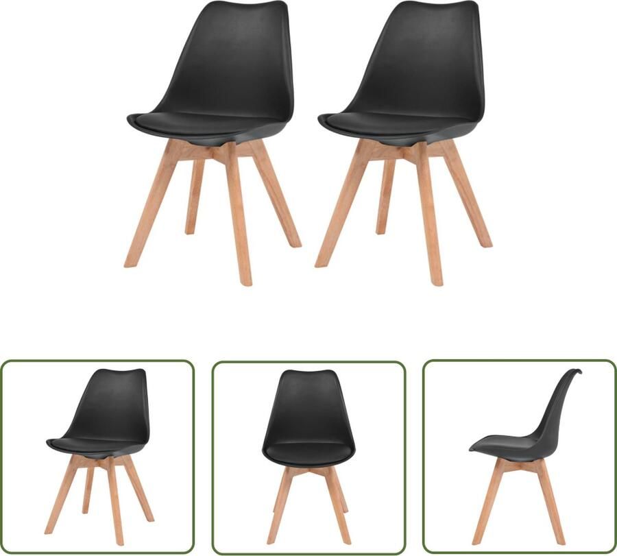 The Living Store Eetkamerstoelen Zwart 48 x 53 x 83 cm Kunststof Beukenhout en Rubberwood Eetkamerstoelen Zwarte Stoelen Kunststof Stoelen Beukenhouten Stoelen Rubberwood Stoelen - Foto 3