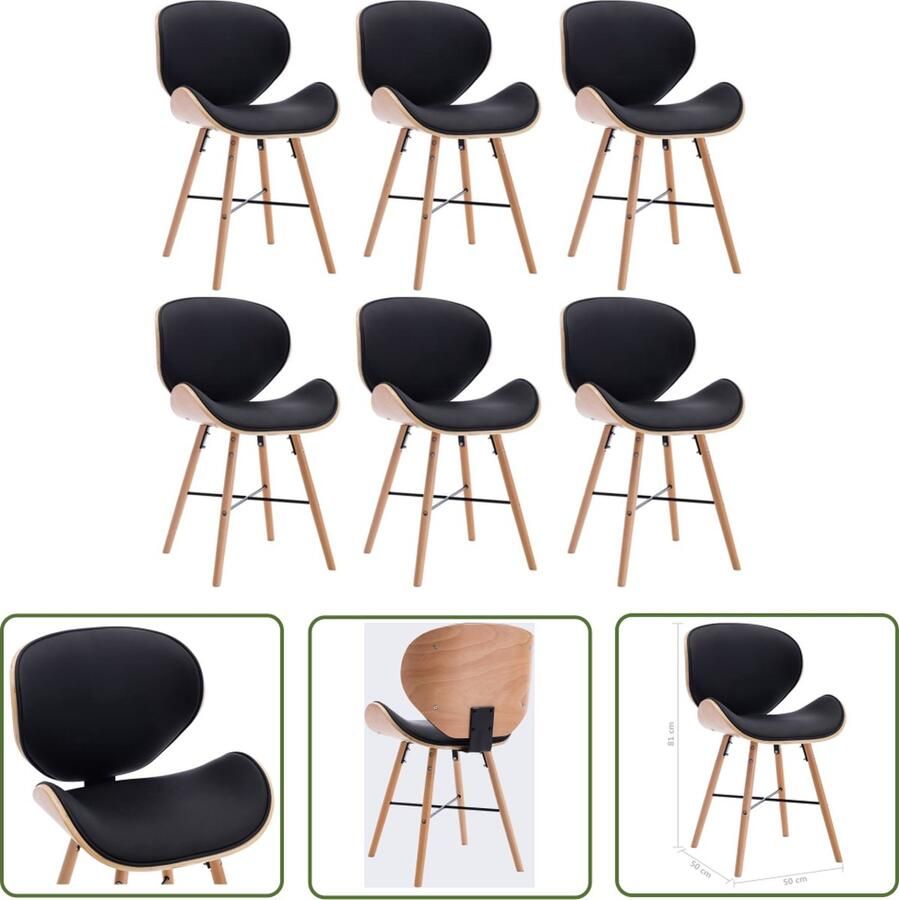 The Living Store Eetkamerstoelen Zwart Gebogen houten frame Set van 6 - Foto 2