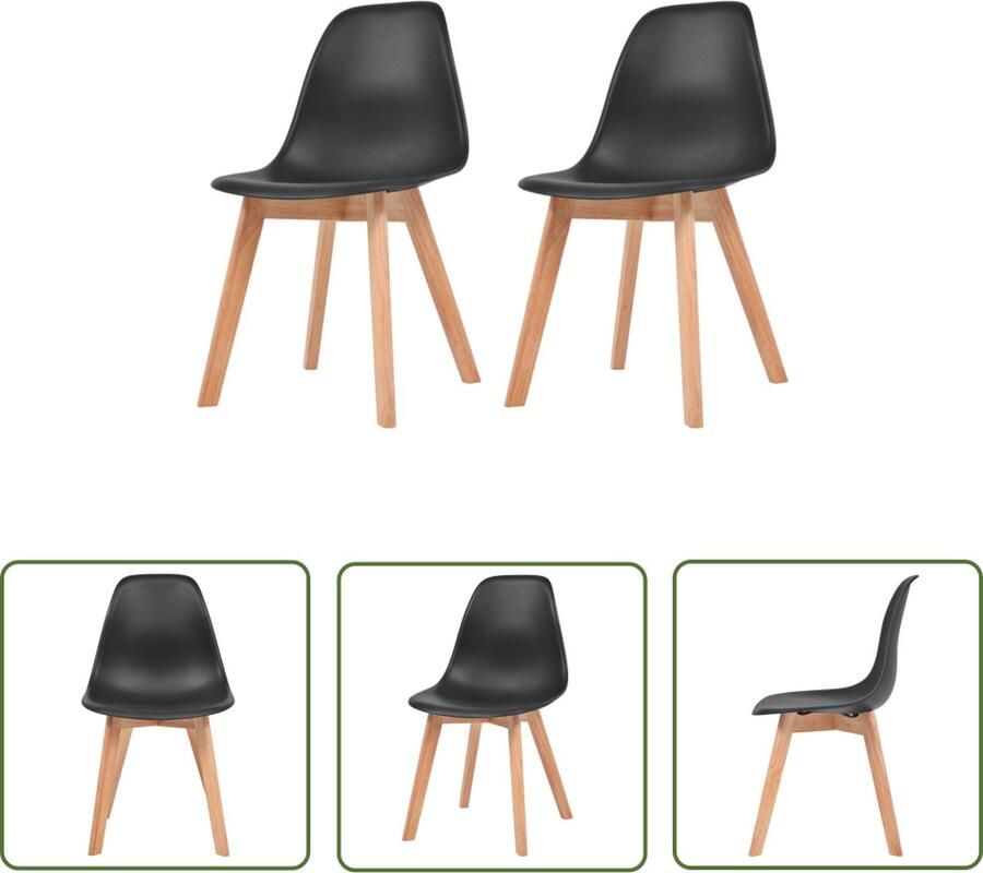 The Living Store Eetkamerstoelen Zwart Kunststof Rubberhout 46.5 x 47.5 x 83 cm Ergonomisch en comfortabel Eetkamerstoelen Zwarte Stoelen Comfortabele Stoelen Plastic Stoelen Houten Poten - Foto 2