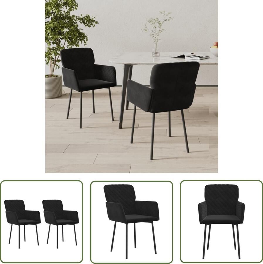 The Living Store Eetkamerstoelen Zwarte Fluweel 51.5 x 61 x 78.5 cm Ergonomische Rugleuning Eetkamerstoelen Fluweel Stoelen Zwarte Stoelen Comfortabele Stoelen Design Stoelen - Foto 3