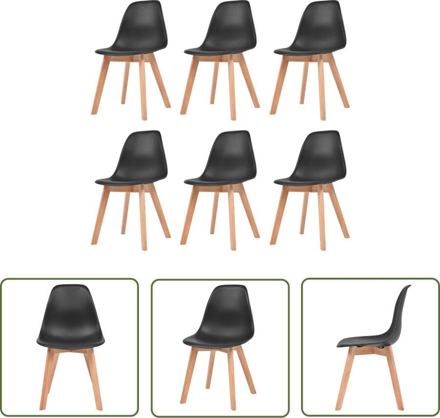 The Living Store eetkamerstoelen zwarte kunststof zitting 46.5 x 47.5 x 83 cm (B x D x H) set van 6 Eetkamerstoelen Zwarte Stoelen Plastic Stoelen Hout Poten Comfortabele Stoelen - Foto 4