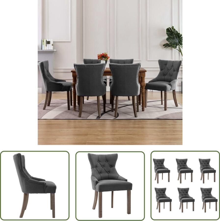 VidaXL Eetkamerstoelen 6 st stof grijs Eetkamerstoelen Design Meubels Grijs Meubilair Stof Stoelen Rubberwood Meubil - Foto 2