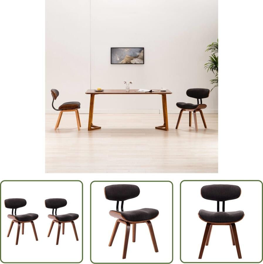 The Living Store Eetkamerstoelenset grijs en bruin 51.5 x 54 x 78 cm houten frame - Foto 2