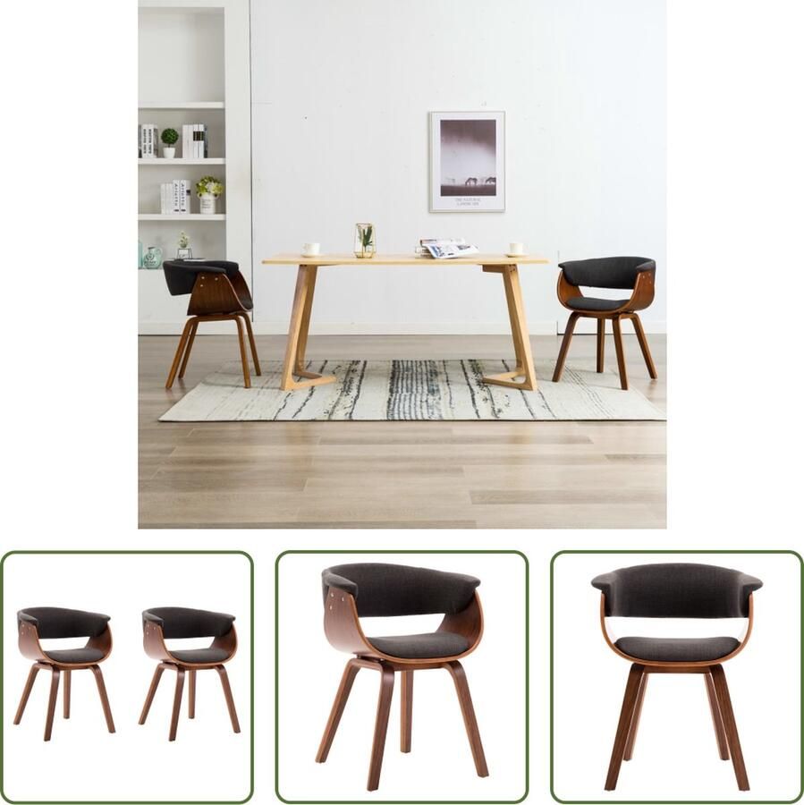 The Living Store Eetkamerstoelenset Grijs Bruin 59.5 x 51 x 72 cm Stoffen bekleding Eetkamerstoelen Stof Eetkamerstoelen Moderne Eetkamerstoelen Elegante Eetkamerstoelen Comfortabele Eetkamerstoelen - Foto 2