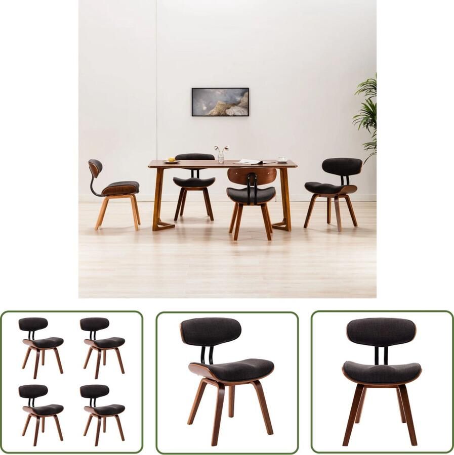The Living Store Eetkamerstoelenset Grijs bruin Stof 51.5 x 54 x 78 cm - Foto 2