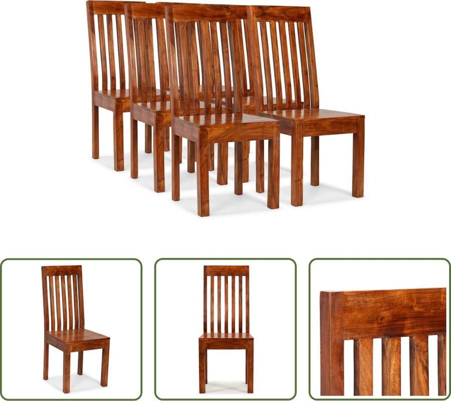 The Living Store Eetkamerstoelenset Massief Acaciahout met Sheesham Afwerking Bruin 43x43x104 cm Set van 6 Eetkamerstoelen Acacia Meubels Eetkamersets Bruine Stoelen Moderne Stoelen - Foto 2