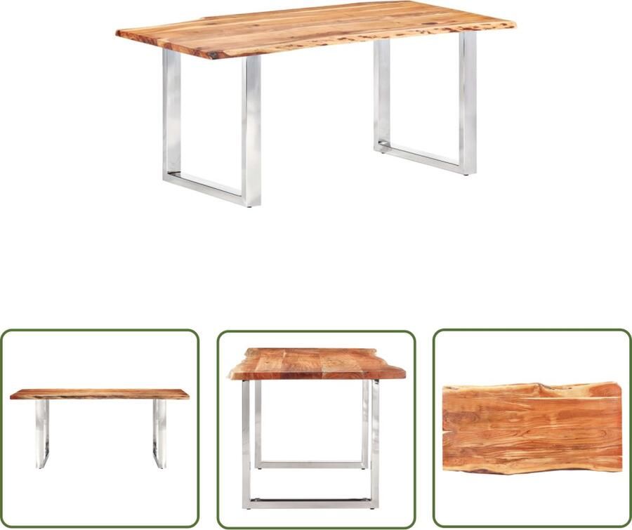 The Living Store Eettafel IndustriÃle Stijl 200 x 100 x 76 cm Massief Acaciahout Met Natuurlijke Randen Industriele Eettafel Acacia Eettafel Eetkamertafel Bruin Salontafel Industrieel Grote Eettafel - Foto 2