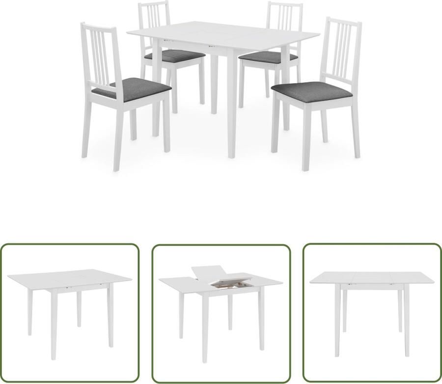 The Living Store Eetset Eethoek Verlengbare Tafel 80-120x80x74 cm 4 Stoelen 40x49x88.5 cm Wit en Grijs Massief Rubberwood Eetkamerset Eettafel Stoelen Houten Meubilair Uitbreidbare Tafel - Foto 2