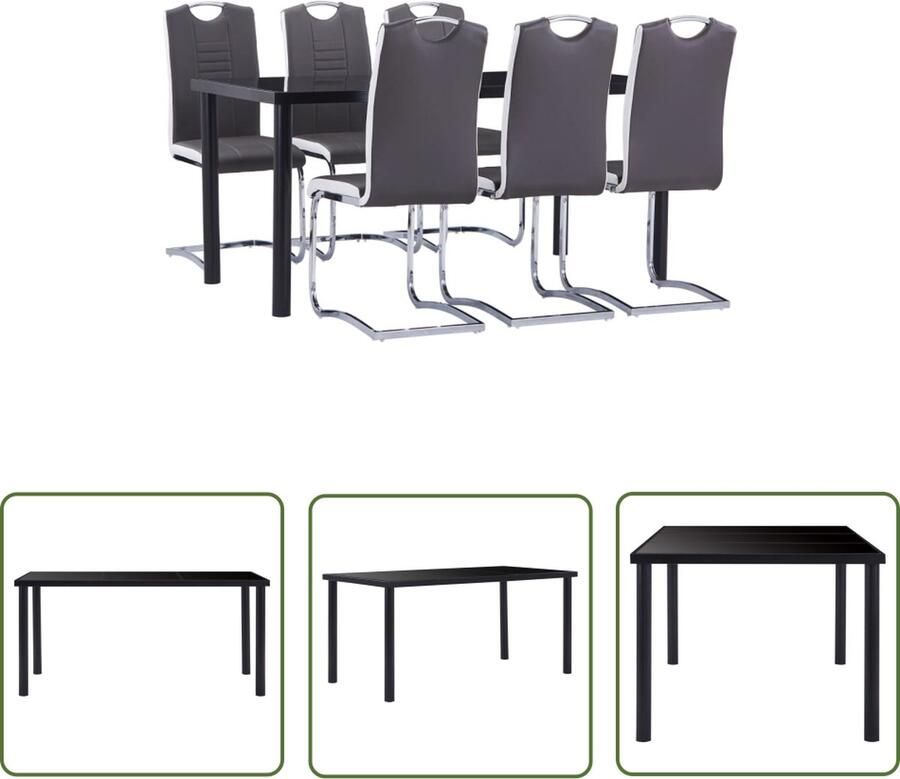 The Living Store Eetset Eettafel en 6 stoelen Zwart gehard glas en metaal Grijs kunstleer 160 x 80 x 75 cm (L x B x H) 42 x 52 x 100 cm (B x D x H) Met handvat Gemakkelijke montage