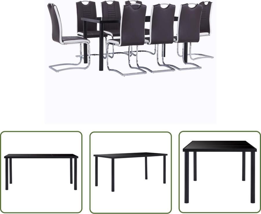 The Living Store Eetset Tuinmeubilair 160 x 80 x 75 cm Zwart Gehard Glas en Metaal Inclusief 1 Eettafel en 8 Tuinstoelen Eetkamerset Eettafel Tuinset Buitentafels Salontafel - Foto 2
