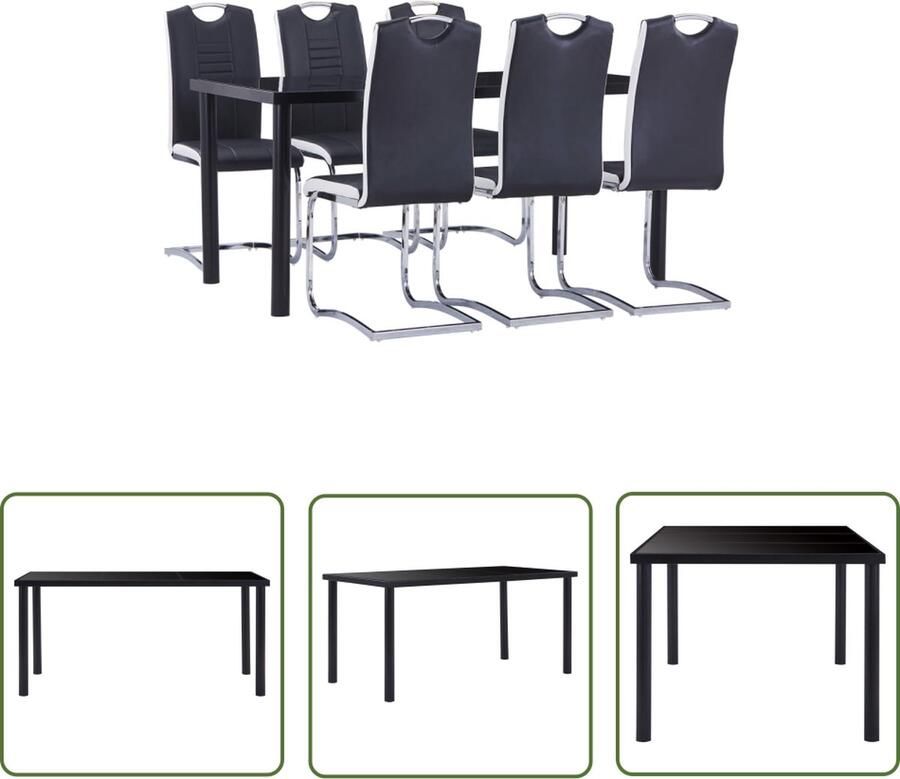 The Living Store Eetset Zwart Tafel 160x80x75 cm Stoel Kunstleer Zwart 6 stuks Eetkamerset Zwarte Eetkamer Eettafel Eetkamerstoelen Salontafel - Foto 3