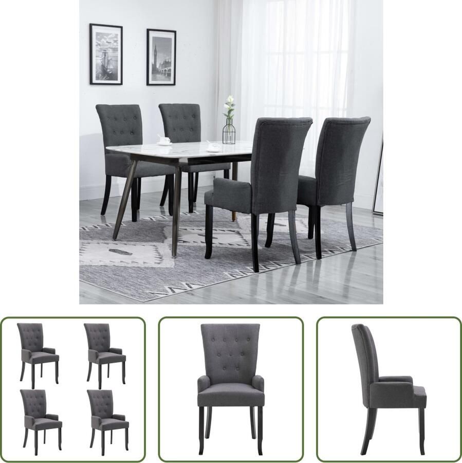 The Living Store Eetstoel Donkergrijs Eetkamerstoelen 54x56x106 cm Dikke bekleding