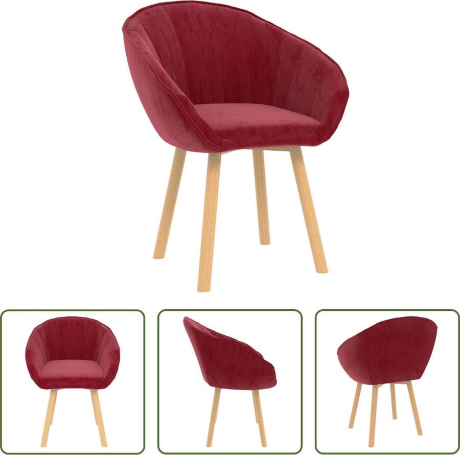 The Living Store Eetstoel Fluweel Wijnrood 62 x 58 x 76 cm Zacht zitcomfort - Foto 2