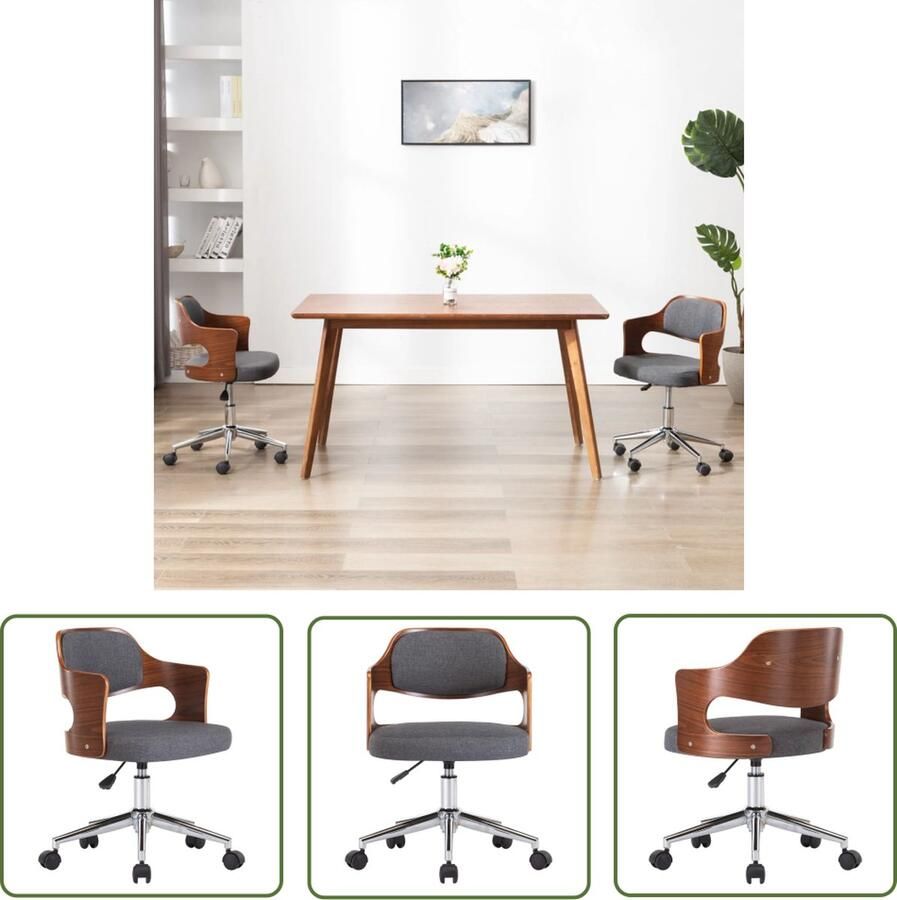 The Living Store Eetstoel Grijs Stof 47.5 x 53 x (68-76) cm Met wieltjes Eenvoudig te monteren - Foto 2