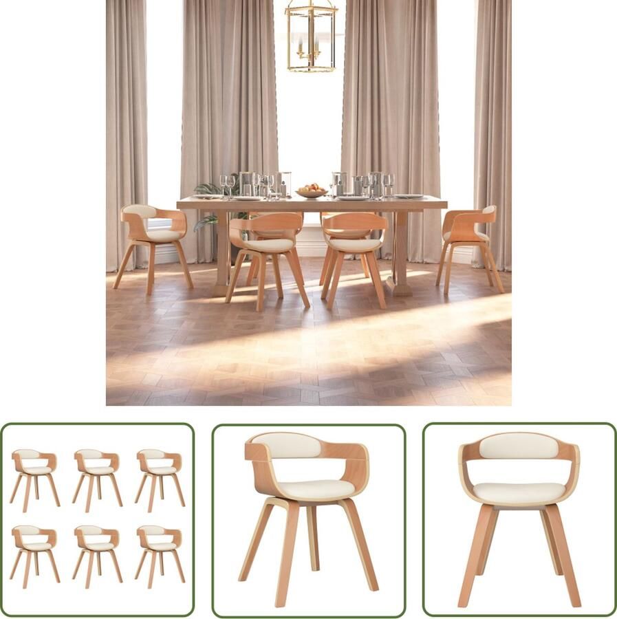 The Living Store Eetstoelen 6 Stuks Crème en Lichthout Kunstleer 49 x 51 x 70 cm 110 kg Eetkamerstoelen Salontafels Krukken Vintage Meubilair Houten Meubels - Foto 2