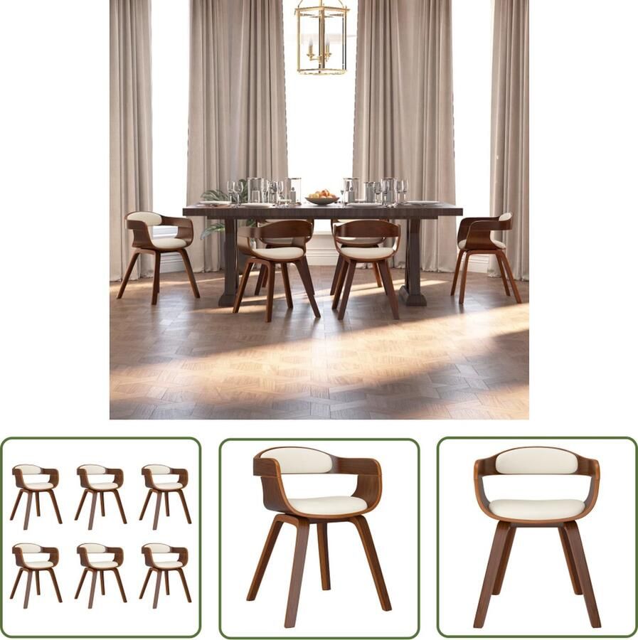 The Living Store Eetstoelen crème en donkerhout 49 x 51 x 70 cm Kunstleer en gebogen hout - Foto 2