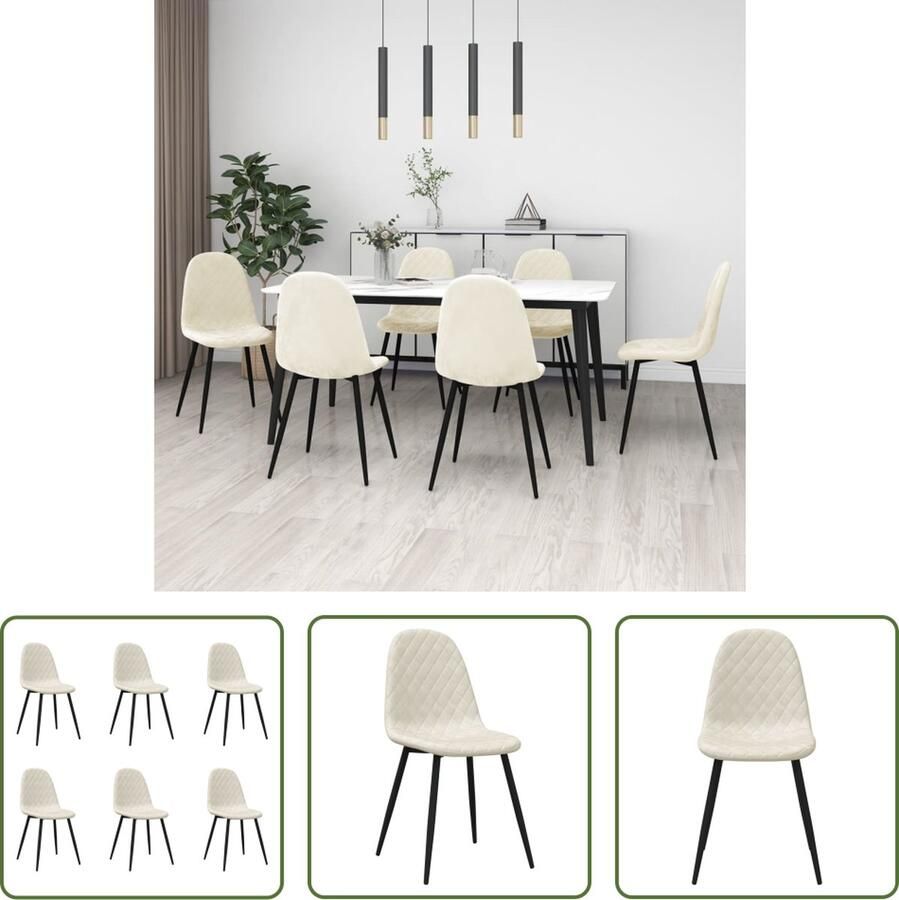 The Living Store Eetstoelen crèmewit fluweel 45x53.5x87 cm ergonomisch ontworpen Eetkamerstoelen Fluweel Stoelen Creme Wit Meubels Ergonomische Stoelen Lounge Stoelen - Foto 2