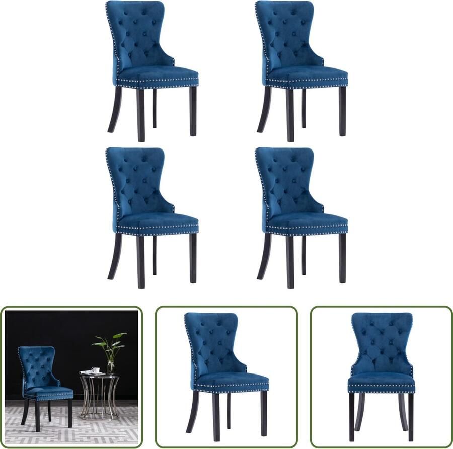 The Living Store Eetstoelen Eetkamerstoelen Blauw Fluweel 51 x 59 x 98.5 cm Stabiel en Stevig Eetkamerstoelen Fluweel Stoelen Blauwe Stoelen Vintage Stoelen Klassieke Stoelen