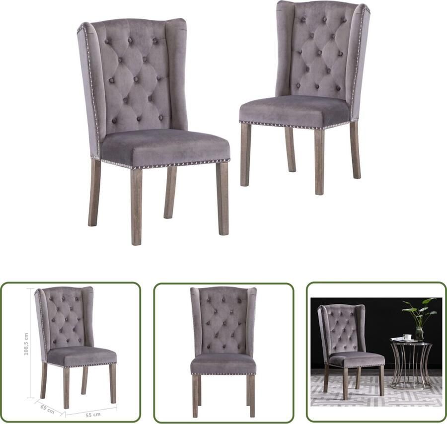 The Living Store Eetkamerstoelen Set van 6 Grijs Fluweel 51 x 59 x 98.5 cm Klassiek design Eetkamerstoelen Fluweel Stoelen Grijze Stoelen Klassieke Stoelen Set Van 6 Stoelen - Foto 5