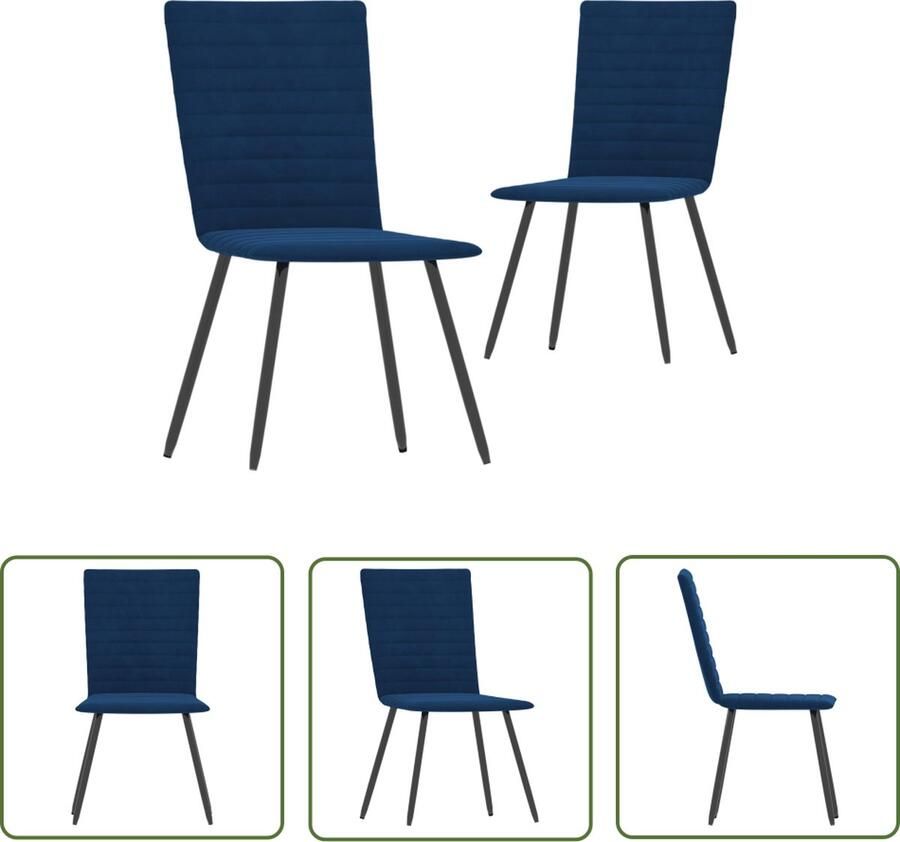 The Living Store Eetstoelen Fluweel Blauw 42 x 53 x 86.5 cm Gestreept design - Foto 2