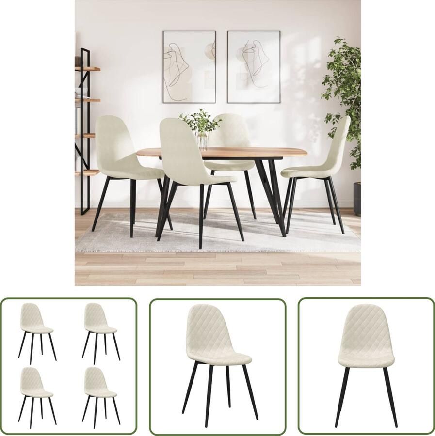 The Living Store Eetstoelen Keukenstoelen 45 x 53.5 x 87 cm Crèmewit Fluweel Eetkamerstoelen Fluweel Stoelen Creme Witte Stoelen Design Stoelen Comfortabele Stoelen - Foto 4