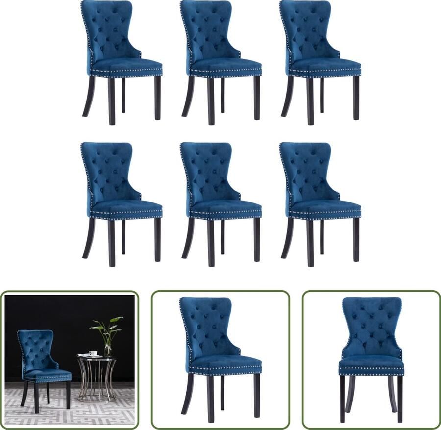 The Living Store Eetstoelen Eetkamerstoelen Blauw Fluweel 51 x 59 x 98.5 cm Stabiel en Stevig Eetkamerstoelen Fluweel Stoelen Blauwe Stoelen Vintage Stoelen Klassieke Stoelen - Foto 2