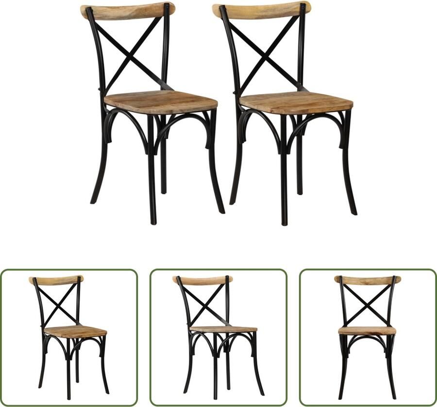 The Living Store Eetstoelen Kruisframe 51 x 52 x 84 cm Massief Mangohout Eetkamerstoelen Mangohout Zwarte Stoelen Vintage Stoelen Kruisback Stoelen - Foto 3