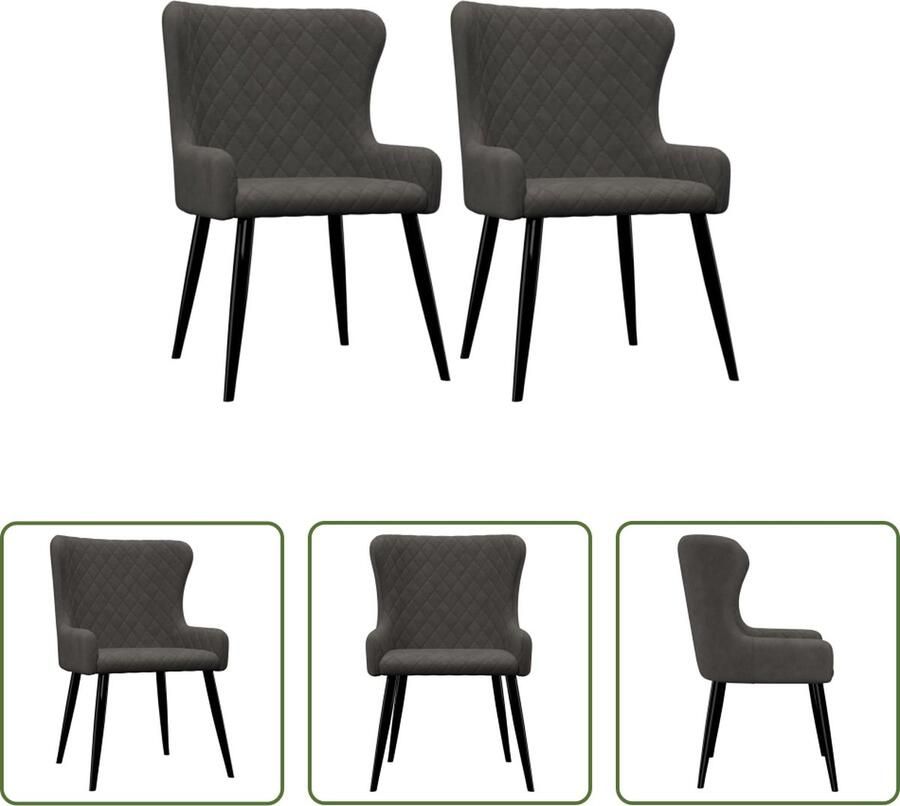 The Living Store Eetstoelen Set van 2 Fluweel Grijs 60 x 55 x 84 cm - Foto 2