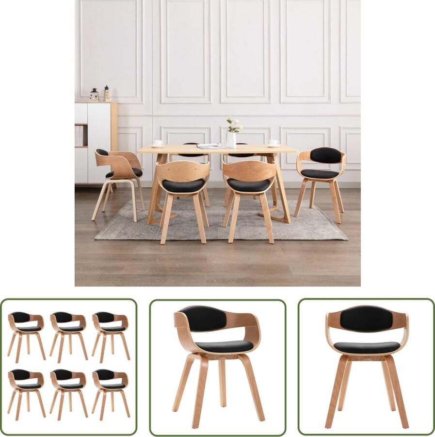 VidaXL The Living Store Eetkamerstoelen 6 st gebogen hout en kunstleer Eetkamerstoelen Kunstleder Meubels Houten Stoelen Zwarte Stoelen Salontafel - Foto 2