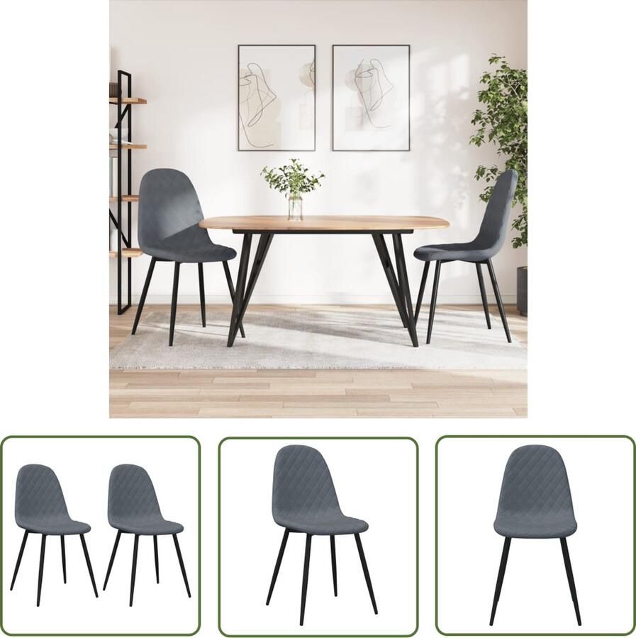 The Living Store Eetstoelen Woonruimte Statement Donkergrijs Fluweel 45x53.5x87cm Ergonomisch Eetkamerstoelen Donkere Meubels Design Stoelen Fluweel Stoelen Ergonomische Stoelen - Foto 3