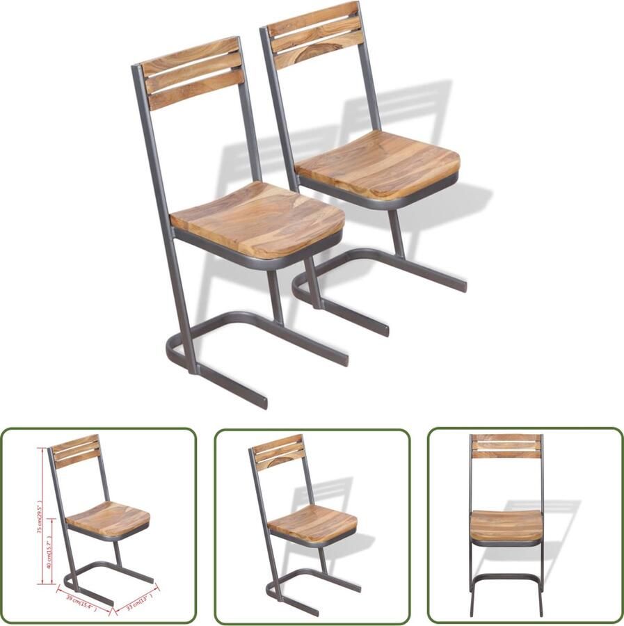 The Living Store Eetstoelenset Massief Teakhout Bruin 33x39x75 cm Modern Design - Foto 2