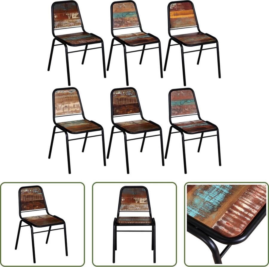 The Living Store Eetstoelenset Vintage Stijl Gerecycled Hout 44x59x89 cm Eetkamerstoelen Vintage Meubilair Gerecycled Hout Design Stoelen Industriële Stoelen - Foto 2